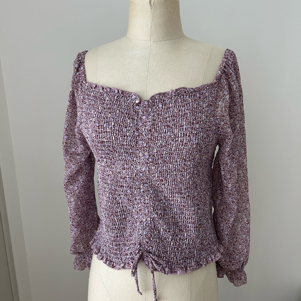 NWT Beautees Floral Smocked Long Sleeve Top size XL
